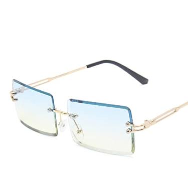 Imagem de Óculos de sol de moda vintage para mulheres sem aro sem moldura retângulo tons gradiente uv400 verão viajar óculos de sol, 1