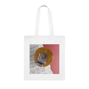 Imagem de Bolsa de piano de polegar Kalimba de coco, presente divertido, bolsa de ombro, bolsas reutilizáveis, ideia de presente de cesta de Natal de aniversário, Branco