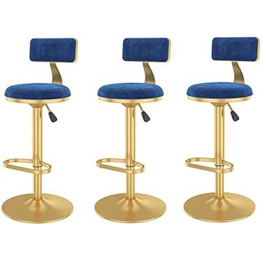 Imagem de Banco de Bar Banco de Café de 3 Peças de Altura, Banco Alto de Veludo Ajustável de Altura com Base Cromada e Banco de Pés, Adequado para Cozinha, Pátio, Café, Taberna (Color : C1)