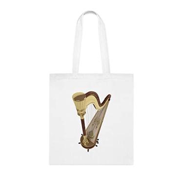 Imagem de Bolsa Harpa, Harpa Tote Presente, Bolsa de Ombro Harpa, Sacos Reutilizáveis Harpa, Cesta de Aniversário de Natal, Ideia de Presente para Ela, Presente Para Ele, Bolsa Feminina, Branco