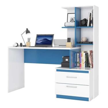Imagem de Escrivaninha Poli 2 Gv Branca E Azul - Poliman Móveis