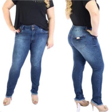 Imagem de Calça Fem Plus Size Básica Cós Largo Com Barra Desfiada