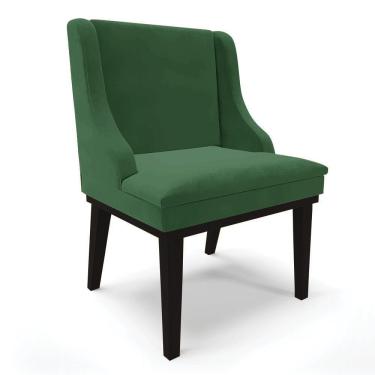 Imagem de Cadeira Liz Veludo Base Fixa Madeira Preto - Cor Verde