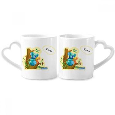 Imagem de Conjunto de canecas de porcelana para casais, coala e eucalipto, aquarela, coala da Austrália, coração