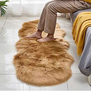 Imagem de Tapete de área falso fofo, tapete antiderrapante super macio felpudo sedoso tapete de cabeceira cor sólida para sala de estar quarto sofá cadeira chão, camelo, 60 * 90 cm