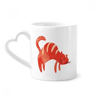 Imagem de Caneca de aquarela de gato gordo vermelho sorrindo animal caneca de café cerâmica copo de coração de vidro