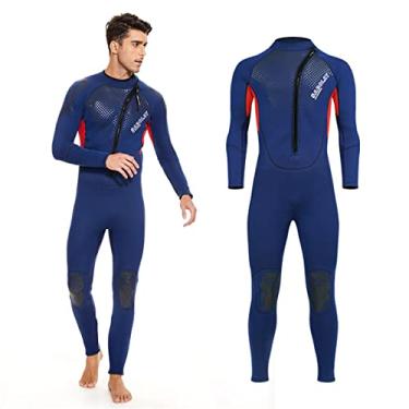 Imagem de Roupa de mergulho masculina de 3 mm neoprene traje de mergulho de corpo inteiro, roupa molhada de uma peça maiô térmico de água fria para surfe, snorkeling caiaque natação canoagem, azul, GG