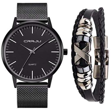 Imagem de Relógio Masculino Social Ultra Fino De Luxo Preto + Pulseira