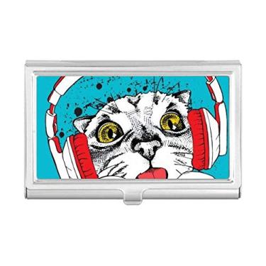 Imagem de Fone de ouvido vermelho branco para amantes de animais de estimação, porta-cartões de visita, caixa de bolso carteira