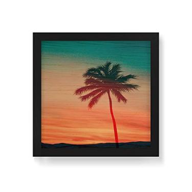 Imagem de Arte Maníacos Quadro Decorativo em Madeira Coqueiro Por Do Sol - 30x30cm (Moldura caixa em laca preta)