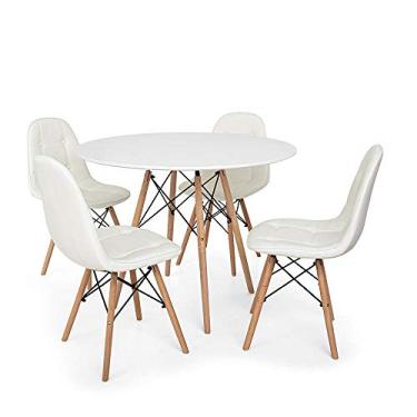 Imagem de Conjunto Mesa Eiffel Branca 120cm + 4 Cadeiras Dkr Charles Eames Wood Estofada Botonê - Branca