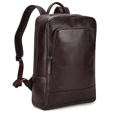 Imagem de EEASSA Mala de viagem masculina de couro genuíno mochila moda grande capacidade feminina couro de vaca mochila 35,5 cm bolsa escolar natural escritório mochila mala de viagem, 9793 Café
