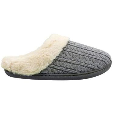 Imagem de IZOD Chinelos femininos de espuma viscoelástica, pantufas de inverno quentes, várias cores disponíveis, tamanhos femininos de 34 a 44, Grey White, 5-6