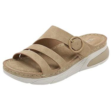 Imagem de Coerni Moda primavera e verão sandálias femininas fundo plano fundo grosso luz dedo aberto sapatos femininos tamanho 12 sandálias largas, Caqui, 6.5
