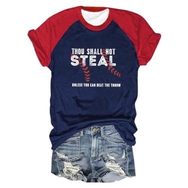 Imagem de Camiseta feminina de beisebol Game Day Baseball Mom Softball Graphic Tops Color Block Raglan gola redonda manga curta, Z01 Bronze, XXG