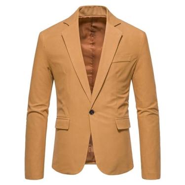 Imagem de Terno casual masculino cor sólida blazer casual bolso abotoado ajuste regular jaqueta terno, Cáqui, P