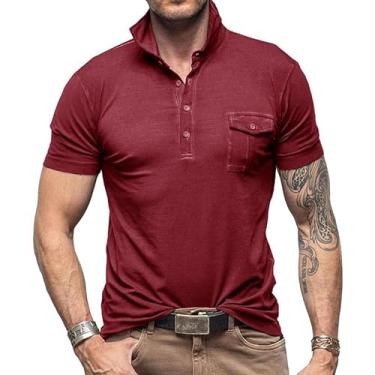Imagem de BAFlo Camisetas polo masculinas, camisas polo respiráveis de manga curta para golfe, Vinho tinto, G
