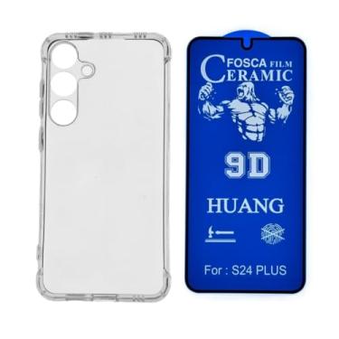 Imagem de Capa Anti Impacto Shock + Película Protetora de Ceramica Fosca Privacidade 9d, silicone transparente clear com bordas reforçadas e flexível com efeito cristal Compatível com Samsung Galaxy S24 Plus