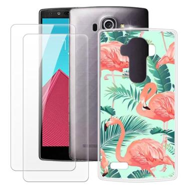 Imagem de MILEGOO Capa para LG G4 + 2 peças protetoras de tela de vidro temperado, à prova de choque, capa de TPU de silicone macio para LG G4 (5,5 polegadas) Flamingo