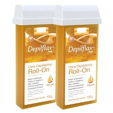 Imagem de Kit 2 Refil Cera Depilatoria Corporal Profissional Depilação Roll On Depilflax Natural 100g