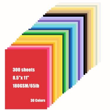 Imagem de 300 folhas de papel colorido para impressora de cartolina 21,6 cm x 28 cm - 30 cores sortidas 180 GSM papel colorido dupla face para scrapbook, convites faça você mesmo, artesanato de cartões