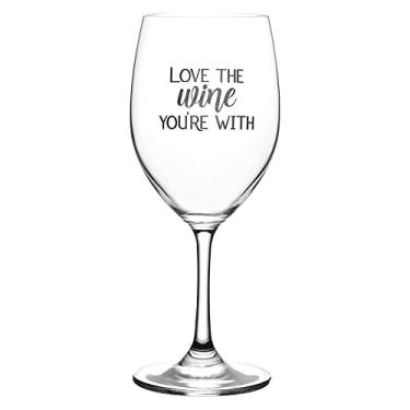 Imagem de Lushy Wino – Love The Wine You're With. Vidro fofo, moderno, gravado, grande, 473 ml com frases engraçadas em caixa de presente