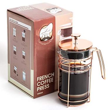 Imagem de Prensa francesa Cantankerous Chef Rose Gold - Prensa de café grande de 8 xícaras - Melhor cafeteira - Acabamento original elegante - Filtro de malha pequeno resistente vidro borossilicato com êmbolo