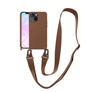 Imagem de VooDirop Capa compatível com iPhone 13 Mini com cordão transversal para iPhone capa com alça ajustável à prova de choque proteção contra quedas capa de silicone para iPhone 13 Mini 5,4 polegadas marrom