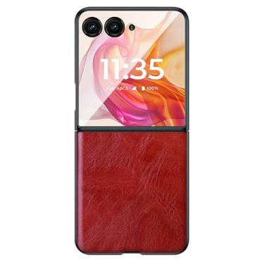 Imagem de LTLMYDAM Capa de luxo para Moto Razr 50Ultra/50, capa de couro genuíno de cera de óleo feita à mão, capa de proteção de borda elevada, vermelha, 50