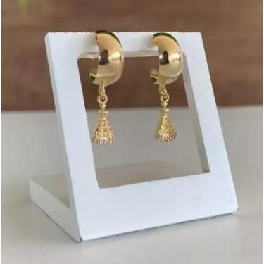 Imagem de Brinco Argola Folheado de Nossa Senhora Aparecida com strass - kamilaj