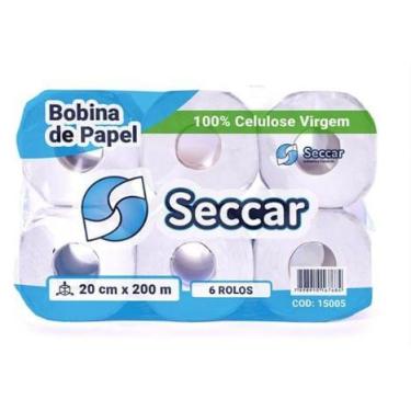 Imagem de Papel Toalha SECCAR Bobina 100% Celulose Cx 6 Rolos 20cm x 200m (Gr 24
