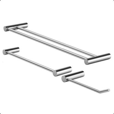 Imagem de Kit de Acessórios para Banheiro Duplo Modelo Orion Prata Alto Brilho G