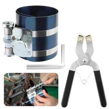 Imagem de Ferramenta de compressor de anel de pistão de motor de carro para 2-1/20.3 cm a 17.8 cm, kit de compressor de anel de pistão com alicate de anel de pistão instalar e remover anel de pistão, compressor