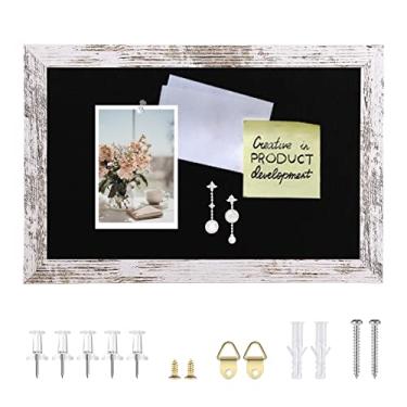 Imagem de Aitakatta Quadro de avisos de feltro preto, pequenos quadros de avisos decorativos para paredes com moldura de madeira branca, quadro de pinos de 30 x 21,8 cm, quadro de visão para escritório, casa