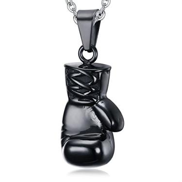 Imagem de Presentes para ele, colar masculino punk legal de aço inoxidável com pingente de luva de boxe preto com corrente de 56 cm, Aço inoxidável, Sem Pedra Preciosa