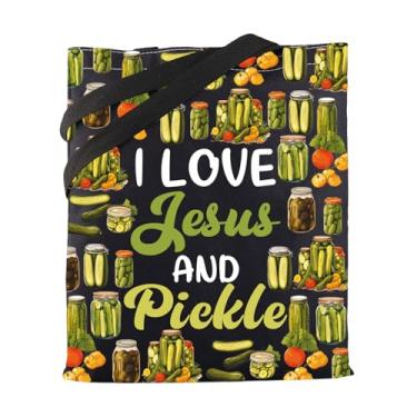 Imagem de MBMSO Pickle Lovers Gift I Love Jesus and Pickle Tote Bag Pickle Gift for Pickle Shopping Bolsa de ombro para Pickle Maker, Jesus Pickle Tb-b, Medium, Sacola de compras