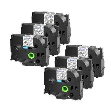 Imagem de USUPERINK 6 pacotes compatíveis com Brother P-Touch Label Maker Tape TZe-151 TZ-151 TZe151 TZ151 Preto em Transparente 24 mm 2,4 cm 2,4 cm 1'' x 8 m Fita de etiqueta TZe TZ laminada para PT-2500PC