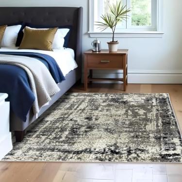Imagem de 1 Tapete Quarto Belga Beira de Cama Es Mo 100 x 140 Vr (D3Mod Bege Cinza Preto Marfim Moderno Manchado Abstrato)