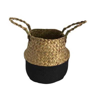 Imagem de Cesta Cachepot para Flores 30x18cm - Palha e Pintura Preta