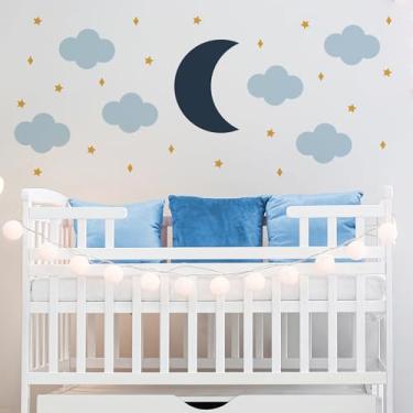 Imagem de Adesivo de Parede Nuvens, Lua e Estrelas Cobre 1,5m²