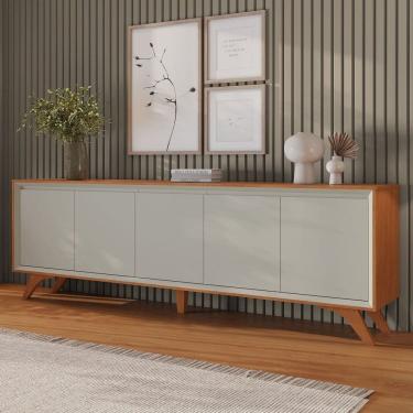 Imagem de Buffet 5 Portas Pés em Madeira Maciça Prime Naturalle/Off White