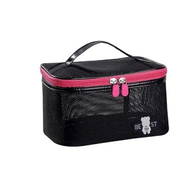 Imagem de JETENCN Bolsa de higiene portátil, bolsa de armazenamento de batom de viagem de grande capacidade, bolsa de maquiagem de secagem rápida para praia por atacado, Preto