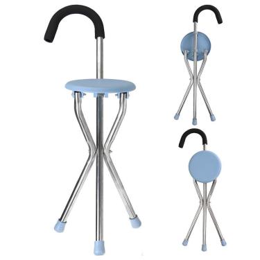 Imagem de Bengala Cadeira Banco Banqueta 2 Em 1 Suporte Ortopedico Dobravel Fila De Espera Descanso Feira