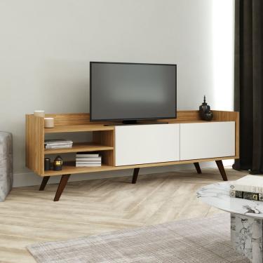 Imagem de Rack Para Tv Até 50 Polegadas Retrô 2 Gavetas Mel- Branco