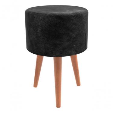 Imagem de Puff Banqueta Redondo Luxo Decorativo Retro Vintage Rosé Preto