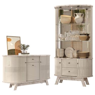 Imagem de Aparador Para Sala Buffet Monza E Cristaleira Moss Calacata Off White Madetec