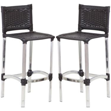 Imagem de Kit 2 Banquetas Alta Madri Alumínio Assento Fibra Sintética Preto Trama Original