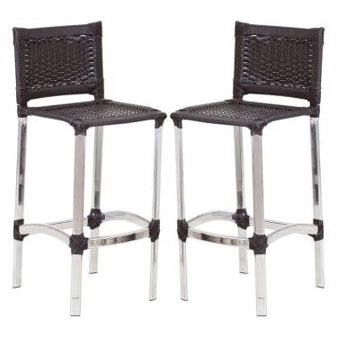 Imagem de Kit 2 Banquetas Alta Banqueta Madri Alumínio Fibra Sintética 100 Cm Terracota Trama Original