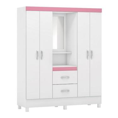 Imagem de Guarda Roupa Capelinha Lord 4 Portas Flex Branco Rosa Com Espelho - Demóbile Branco Rosa