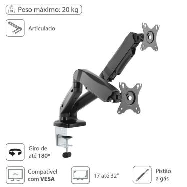 Imagem de Suporte Articulado 2 Monitores Vesa 100x100 Vinik Sm-341b